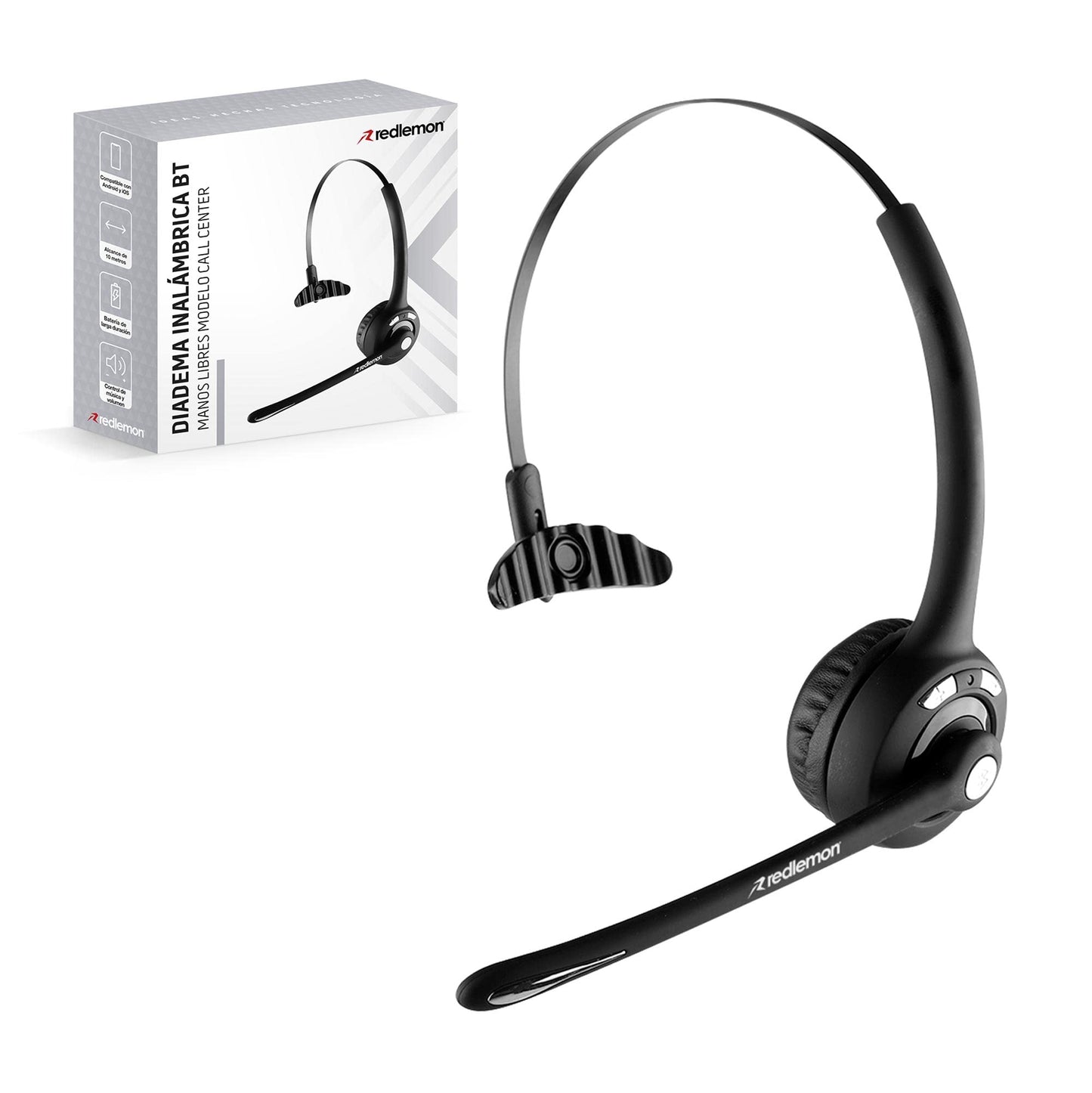 Diadema con Micrófono Bluetooth Redlemon Negra Recargable de Larga Duración para Gaming y Videoconferencias