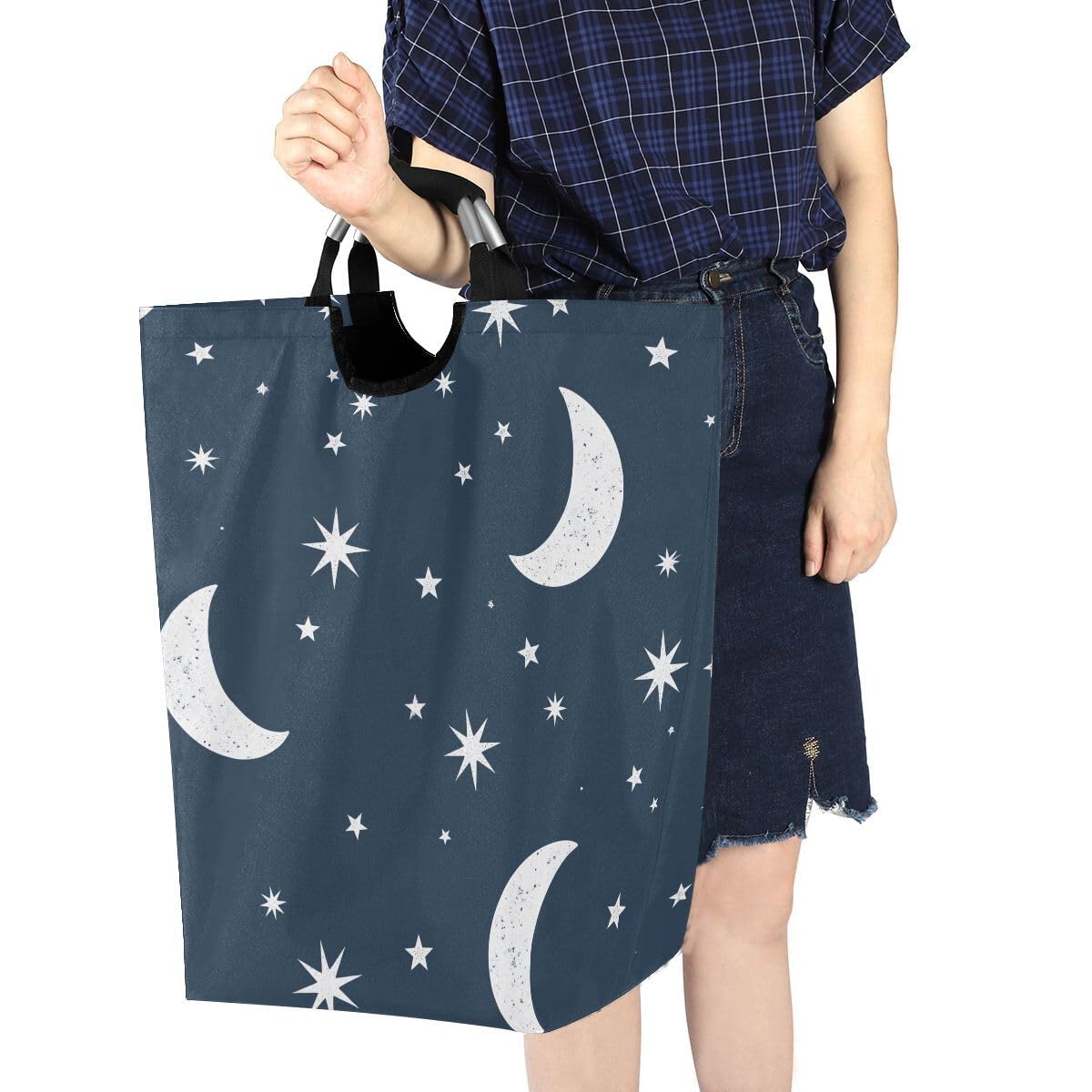 senya Cesta de almacenamiento grande plegable con diseño de estrellas y nubes, para ropa de guardería, juguetes