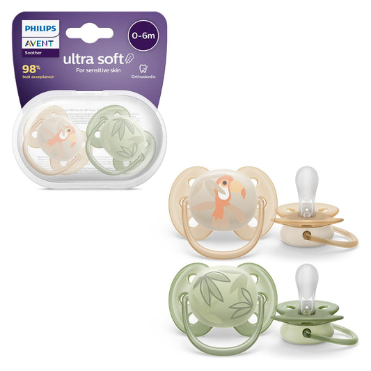 Chupón Ultra Soft Philips Avent Tropical Naranja Verde Ortodóntico con Caja Esterilizadora 0-6 m 2 pzs