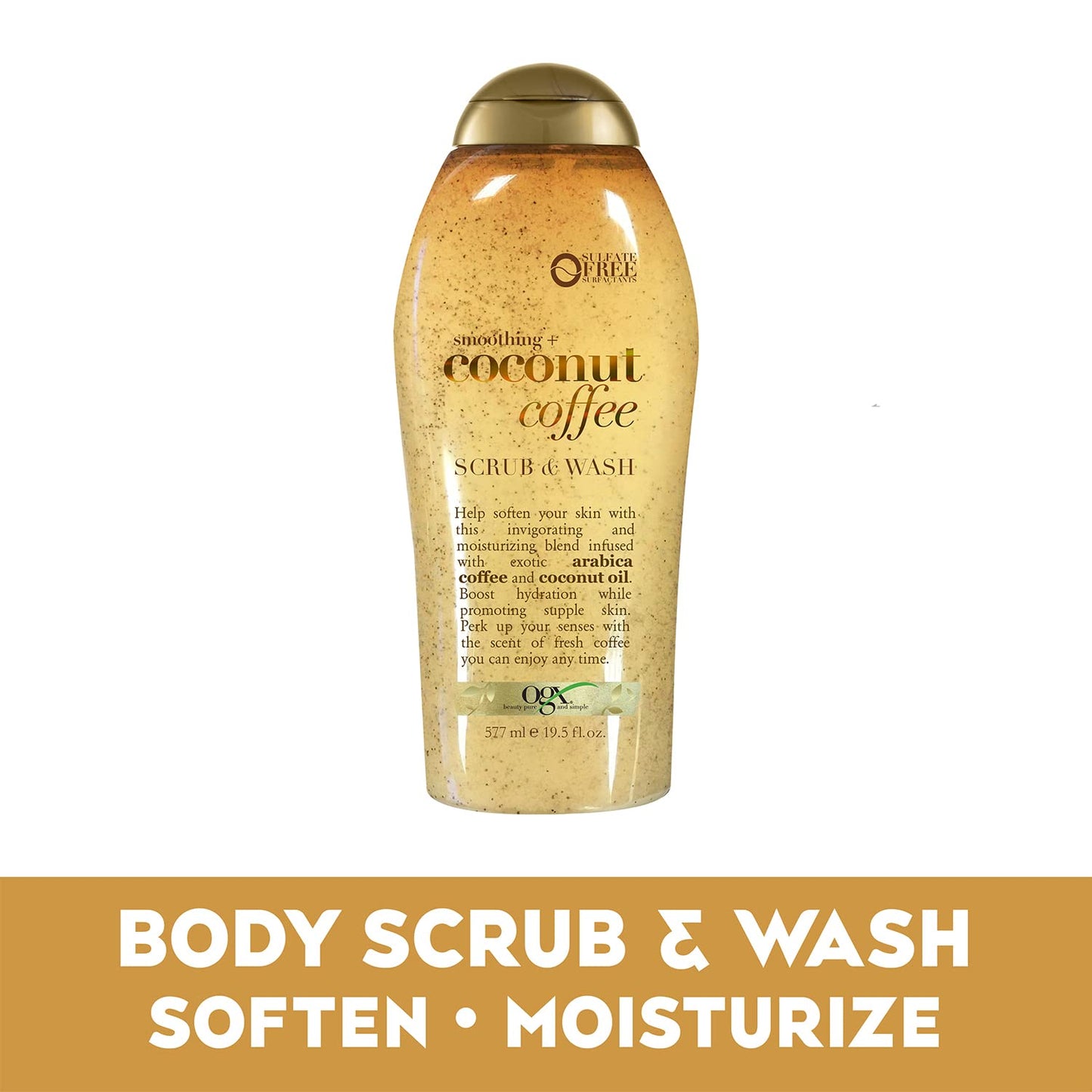 OGX, Crema Corporal, Smoothing + Coconut Coffee Body Cream, 577 ml + OGX, Jabón Exfoliante Corporal, Smoothing + Coconut Coffee Scrub & Wash, 577 ml