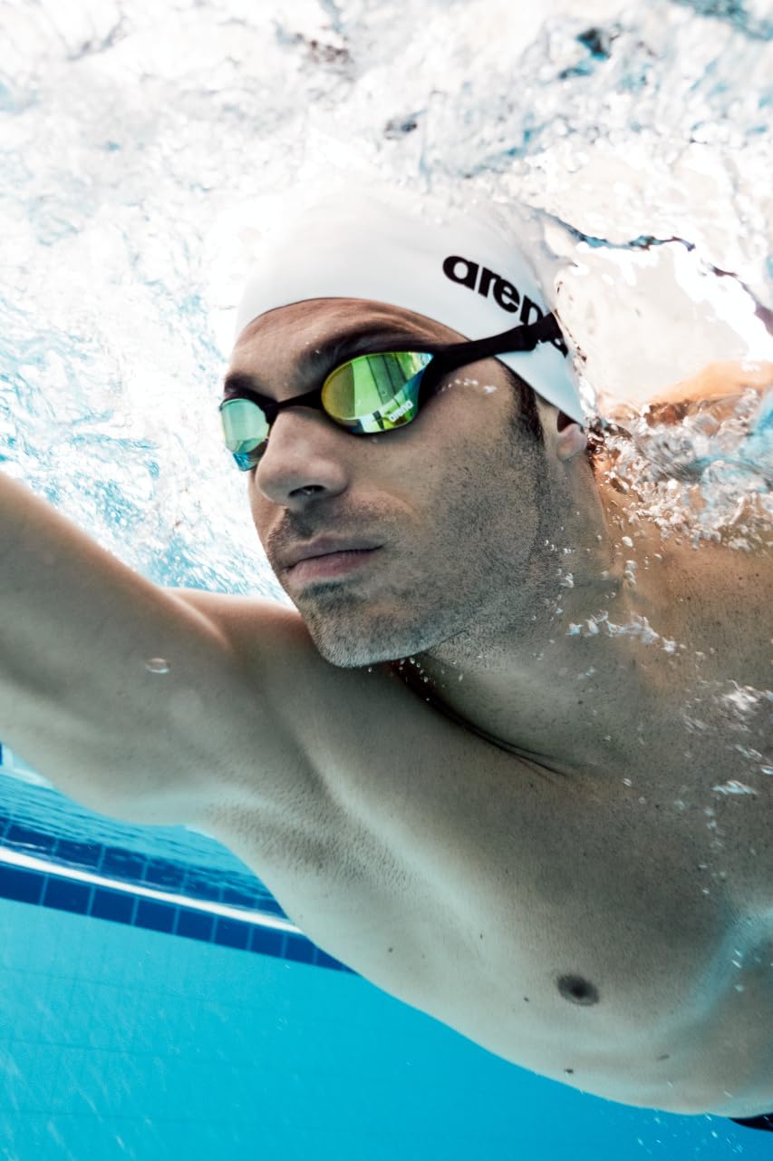 Arena Cobra Ultra Swipe Racing - anteojos de natación para Hombres y Mujeres, Lente Espejo, antivaho, protección UV, Plateado/Blanco
