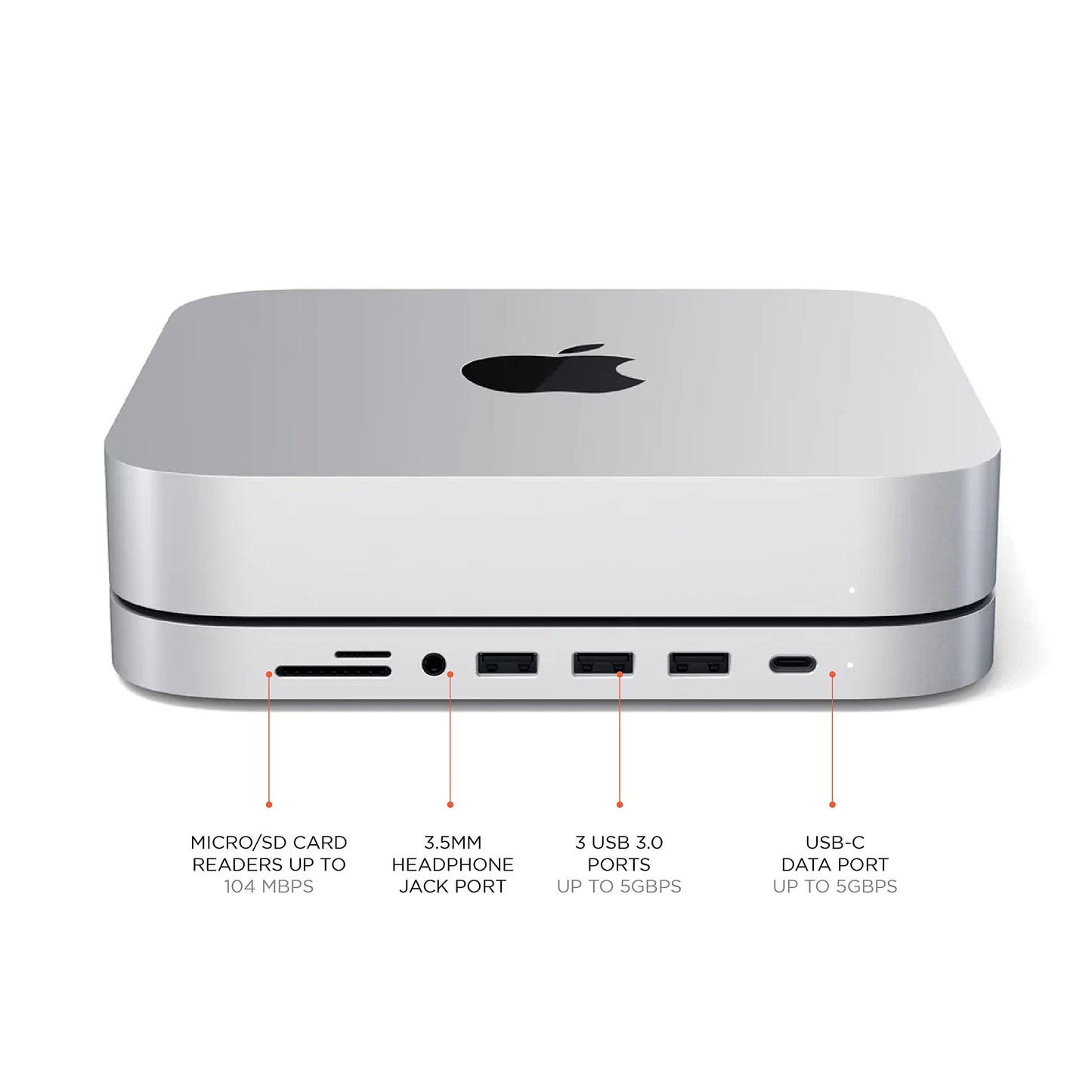 Satechi Hub USB C - Soporte y Hub de Aluminio Tipo C - Puerto de Datos USB-C, lectores de Tarjetas Micro/SD, USB 3.0 y Puerto de Conector de Auriculares - para Mac Studio, Mac Mini M2/M1 (no