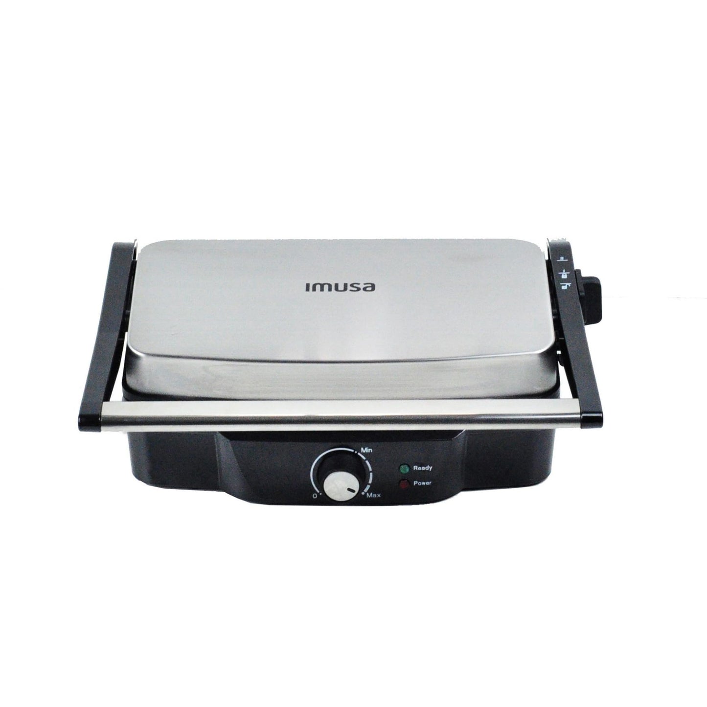 IMUSA - Prensa eléctrica Panini de acero inoxidable con ajustes de temperatura ajustables y placas antiadherentes, 1200 W