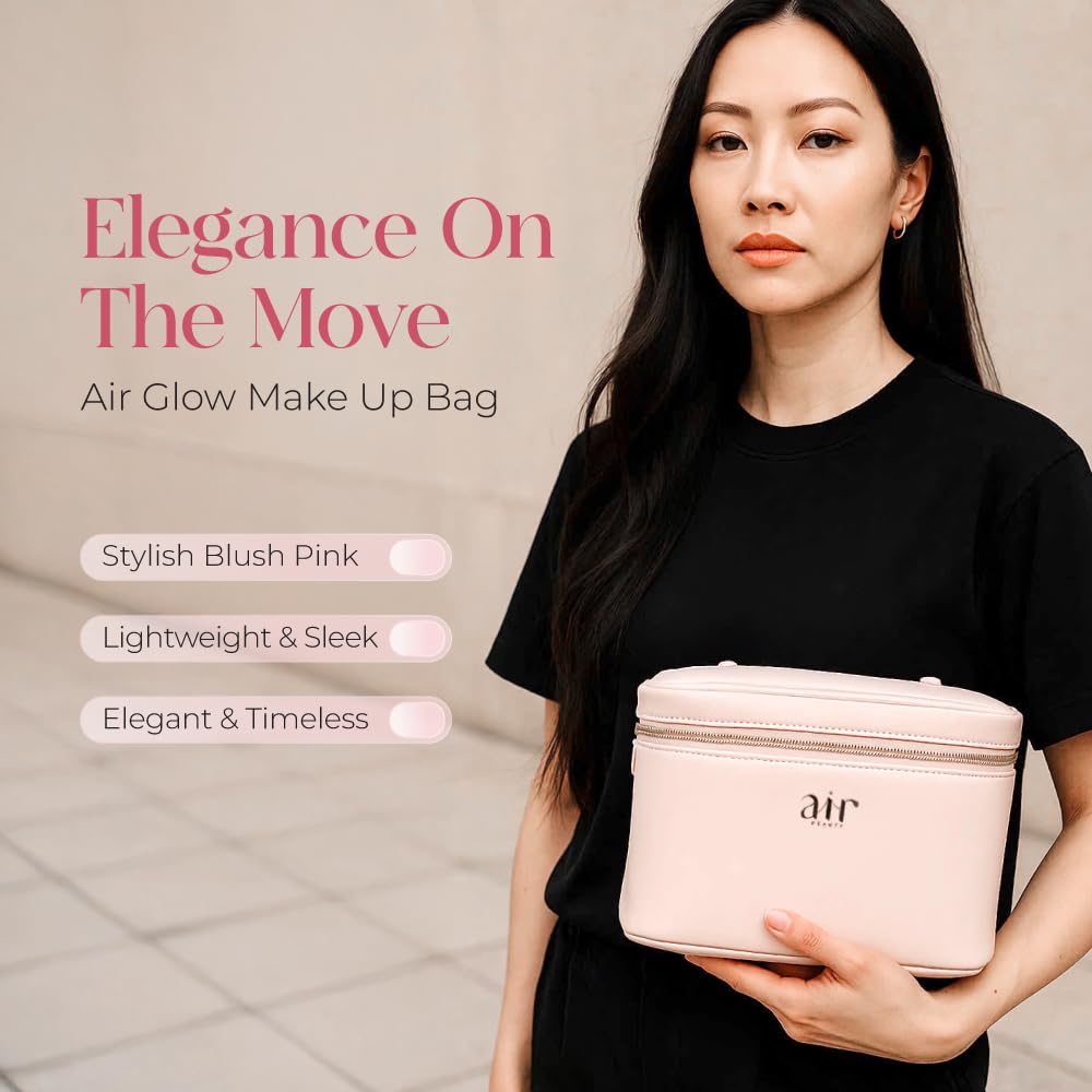 Air Beauty - Bolsa de maquillaje de piel rosa, estuche de viaje para cosméticos con cierre de cierre