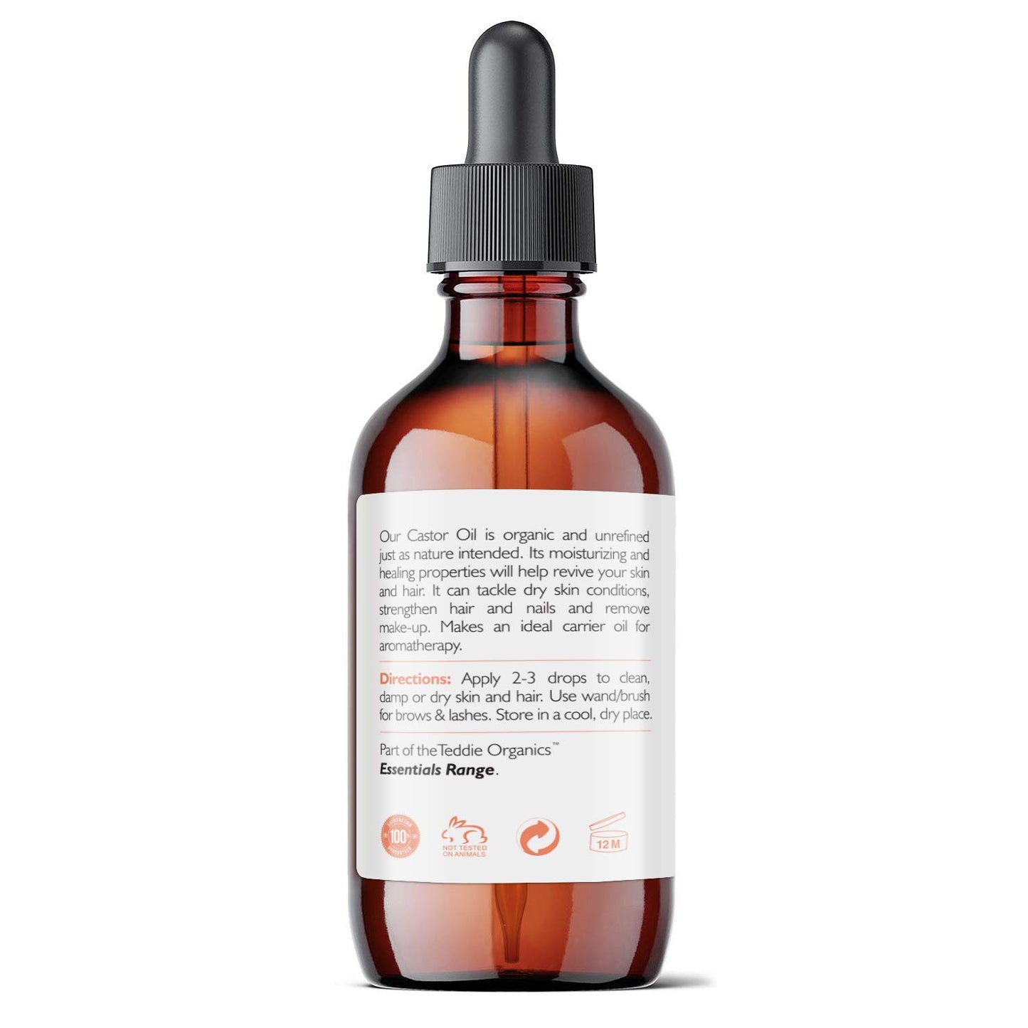 Aceite de Ricino Teddie Organics Orgánico Prensado en Frío 100% Puro 120 ml para Cabello Piel Pestañas y Cejas
