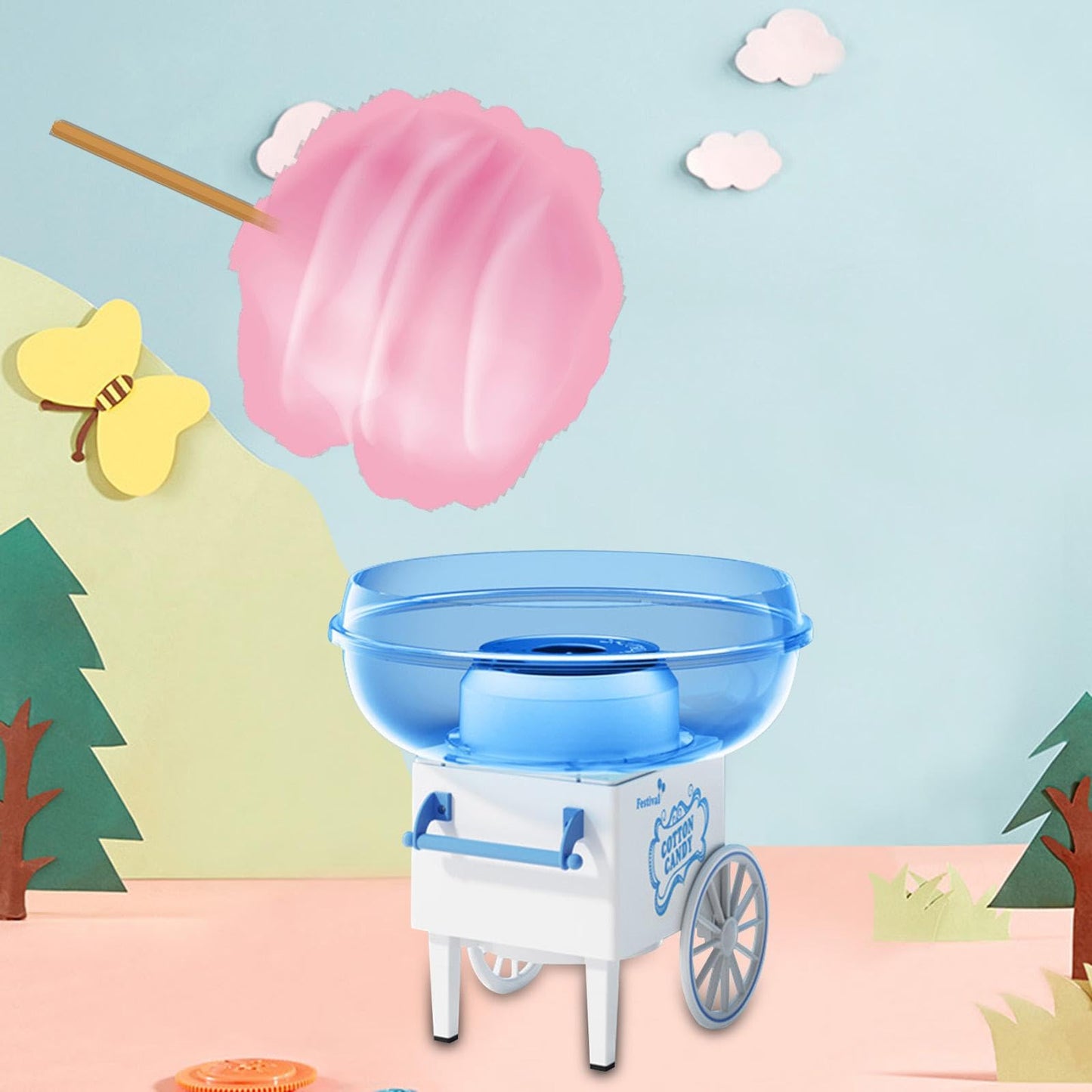 Fabricante de dulces, máquina de algodón de azúcar, máquina eléctrica de dulces para el hogar de 450W para carnaval, Azul