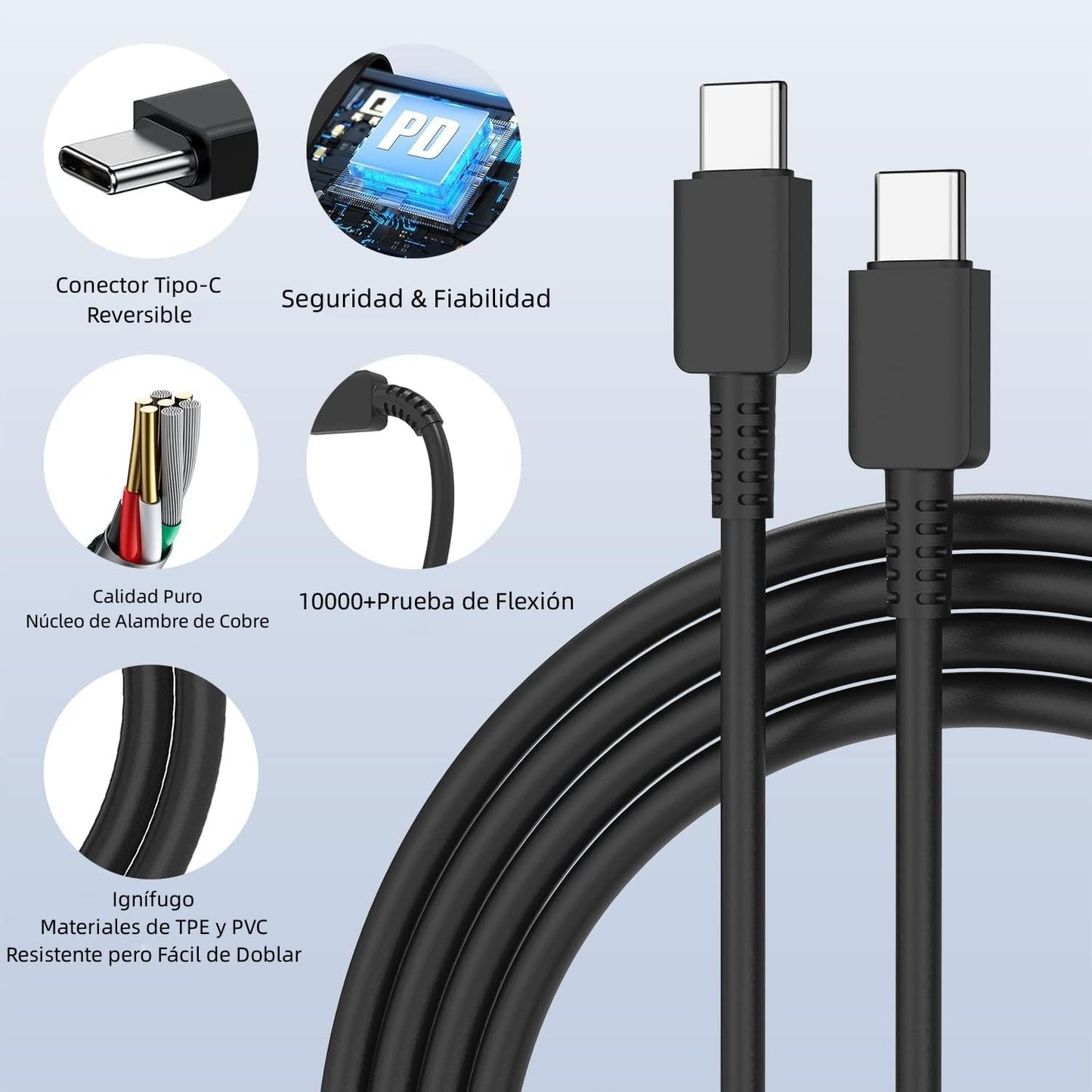Cargador Tipo C, 2PCS Cargador de 25W Carga Rapida con Cable Tipo C de 1.8m, Cargador USB C para Galaxy S23 Ultra/S23/S23+/S22/S22+/S21+/S20/S20+/S22 S21 S20 Ultra(Negro)