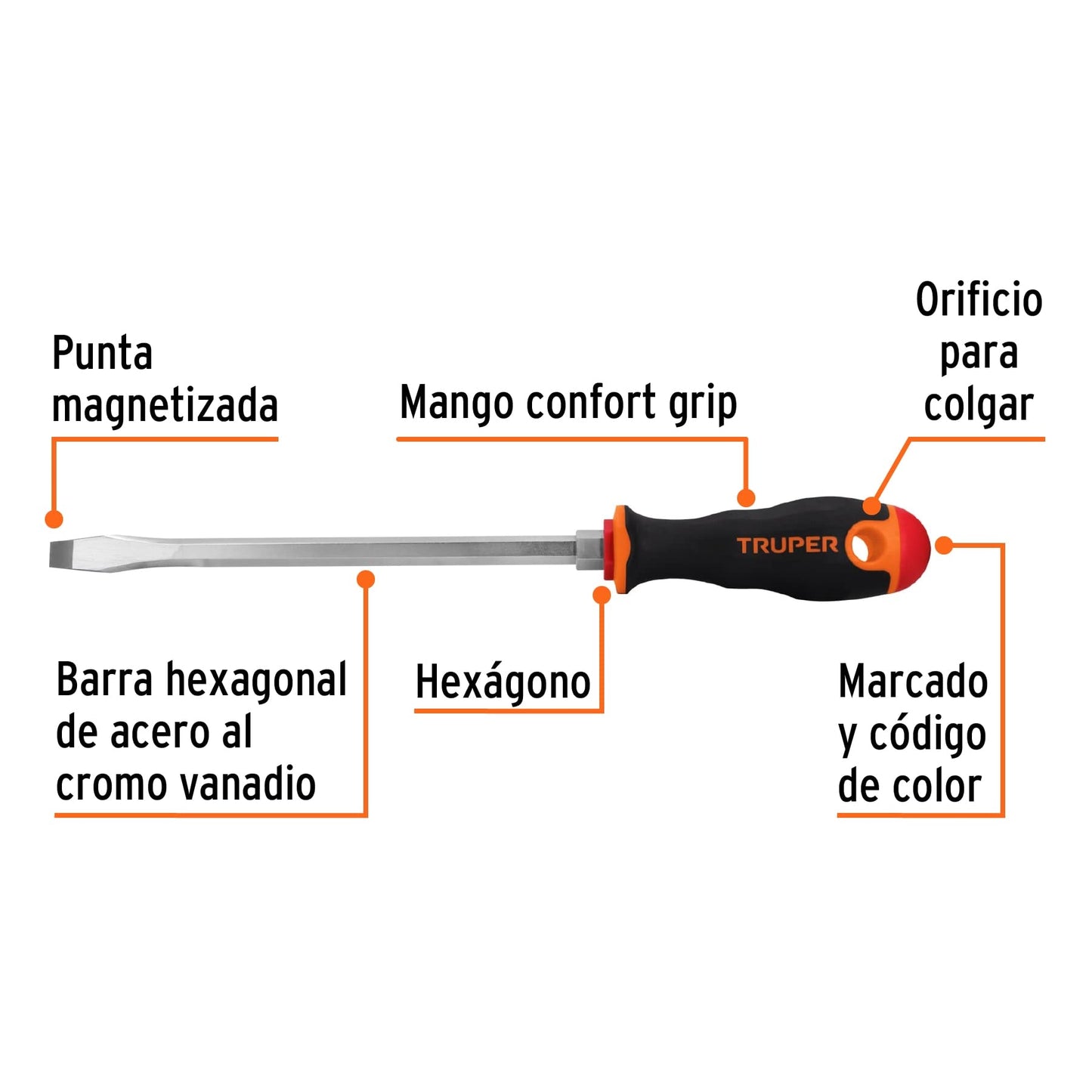 Desarmador Plano Truper Mango Comfort Grip 3/8 x 8 Pulgadas