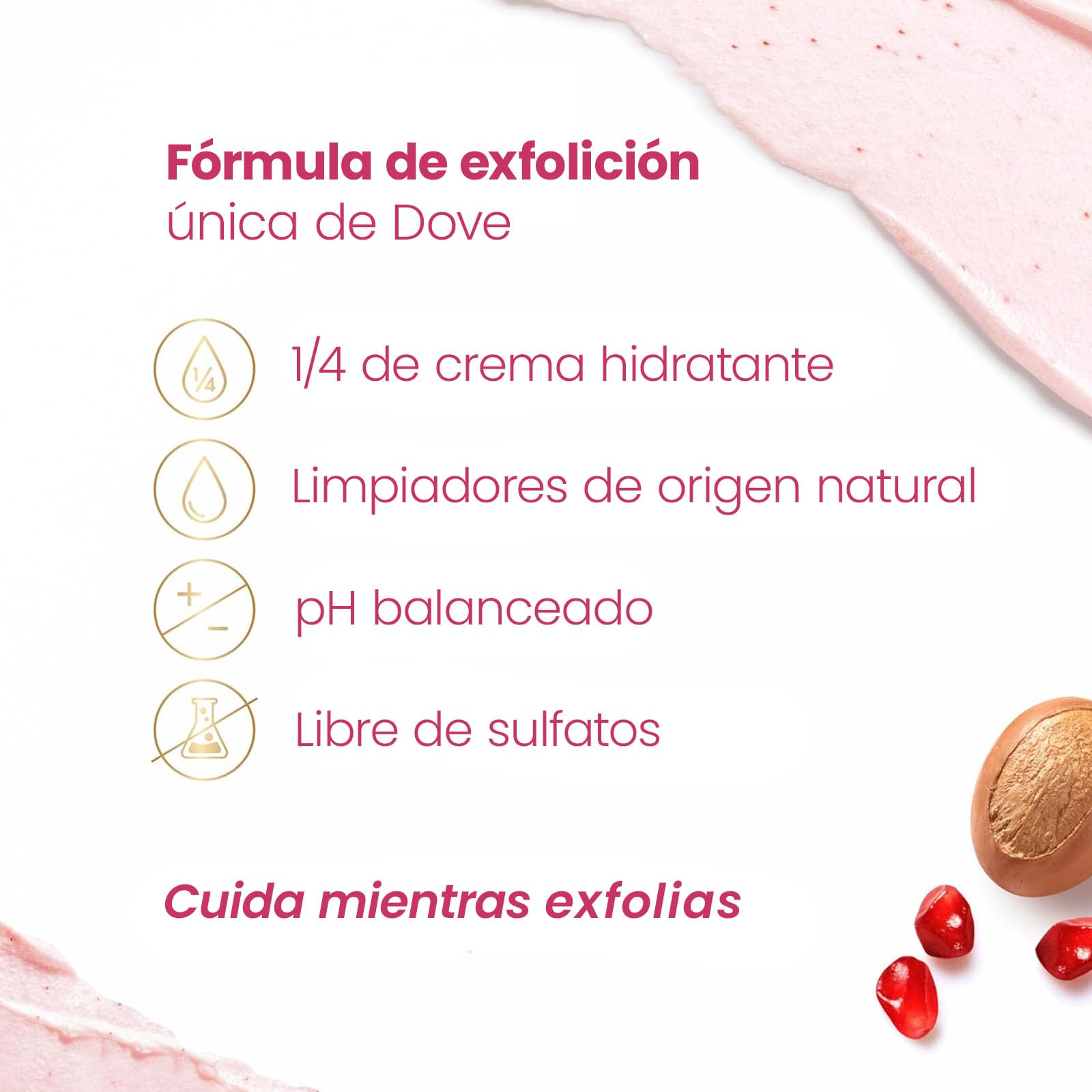 Dove, Exfoliating Body Polish, Pomegranate Seeds and Shea Butter, Exfoliante Corporal, Granada y Manteca de Karité, Piel Suave y Sedosa, Sin Sulfatos, 298 gramos