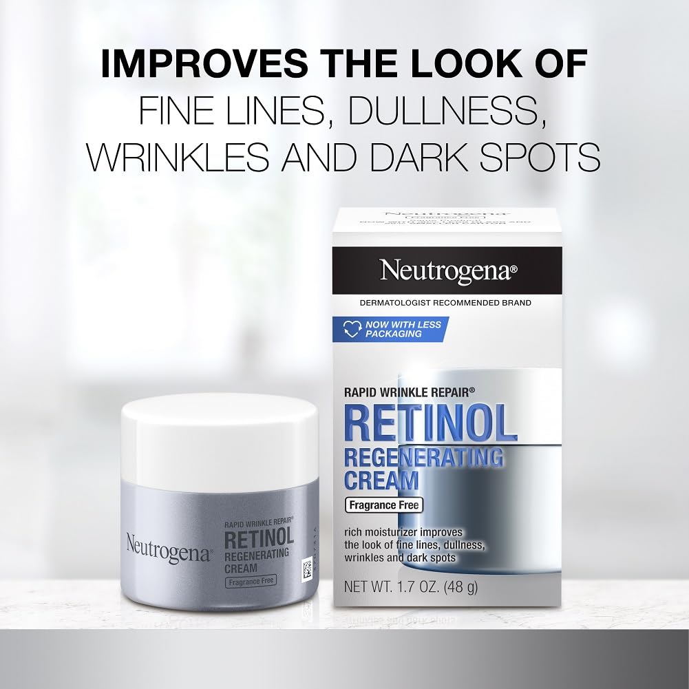 Neutrogena Rapid Wrinkle Repair Fragrance Free Moisturizing Anti-Wrinkle Retinol Cream with Hyaluronic Acid for Face & Neck, 1.7 oz