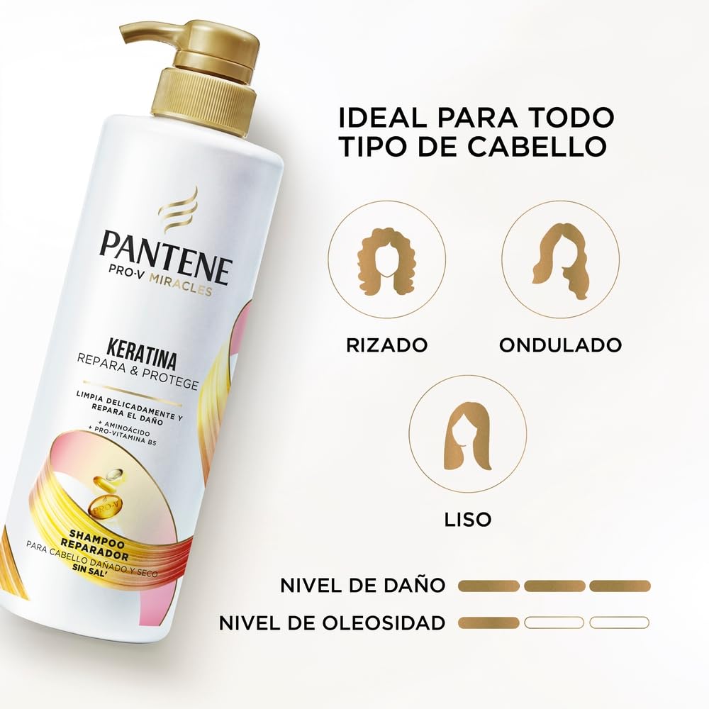 Shampoo sin sal' cabello seco Pantene Keratina con Pro Vitamina B5 2 Unidades de 510 ml c/u