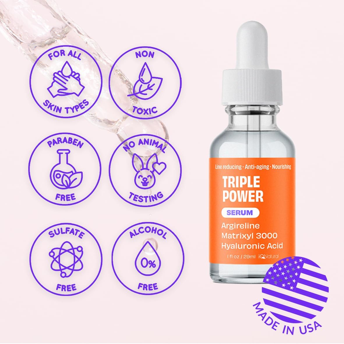 IQNATURAL Argireline Serum Hyaluronic Acid, Matrixyl 3000, Boost Collagen NO PAINFUL INJECTIONS! 1.0oz by IQ Natural