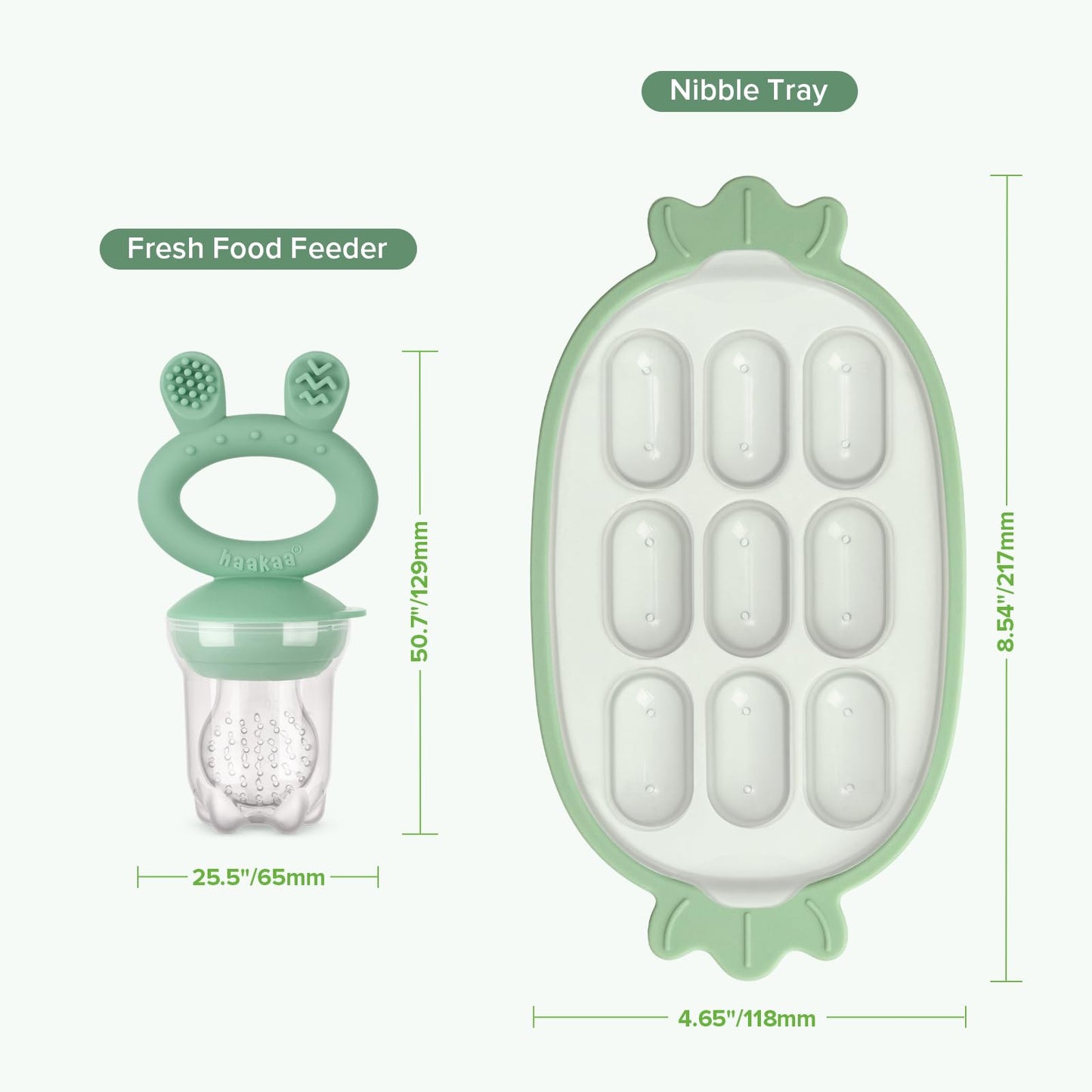 Comedero de alimentos frescos y bandeja de silicona – verde guisante