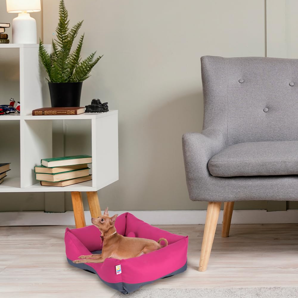 Fancy Pets Cama Rectangular para Perro Tamaño Chico Color Rosa con Gris