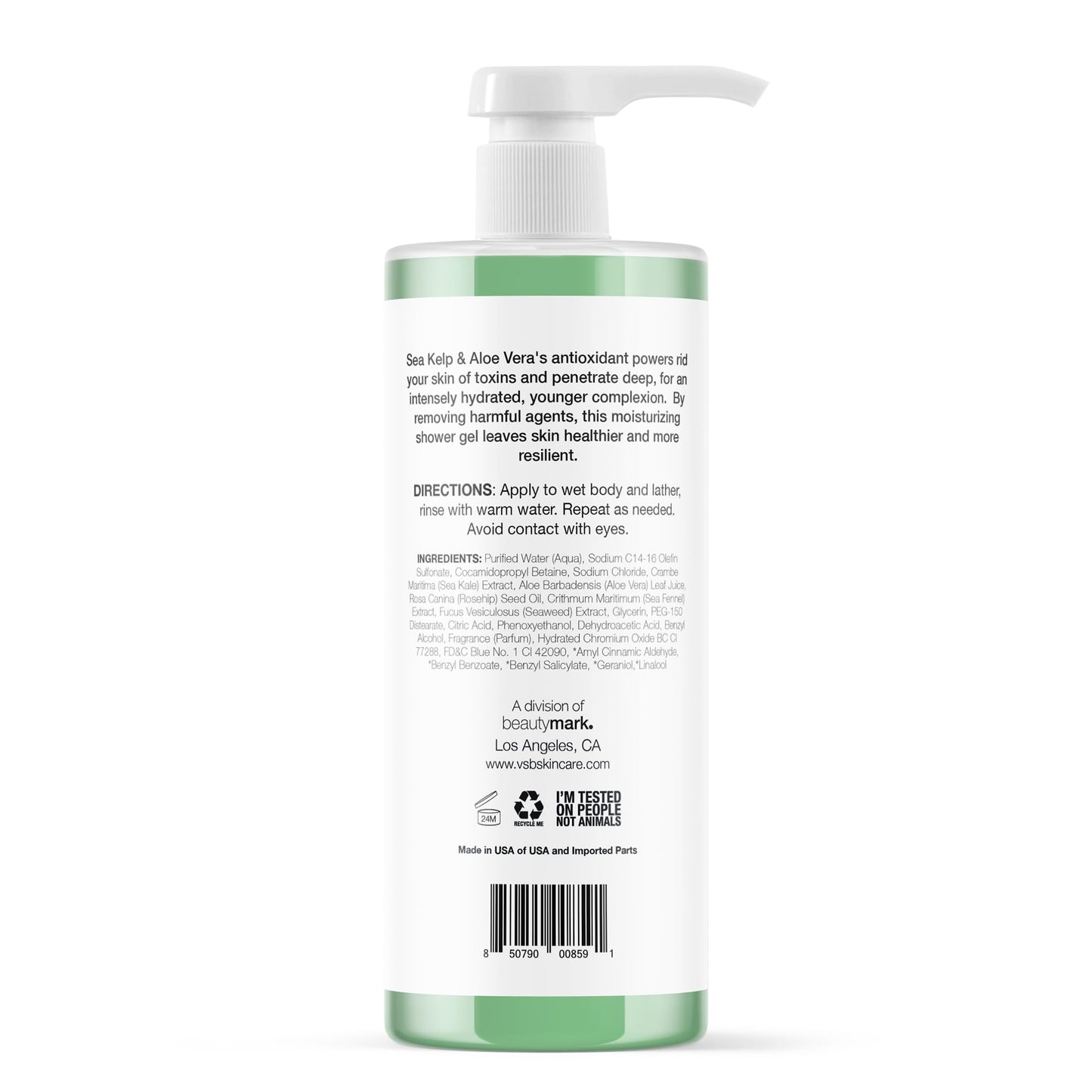 Vitamins And Sea Beauty - Body Wash Shower Gel with Sea Kelp & Aloe Vera. Jabón Corporal Líquido Hidratante y Reparador con Alga Marina y Aloe Vera 1 L