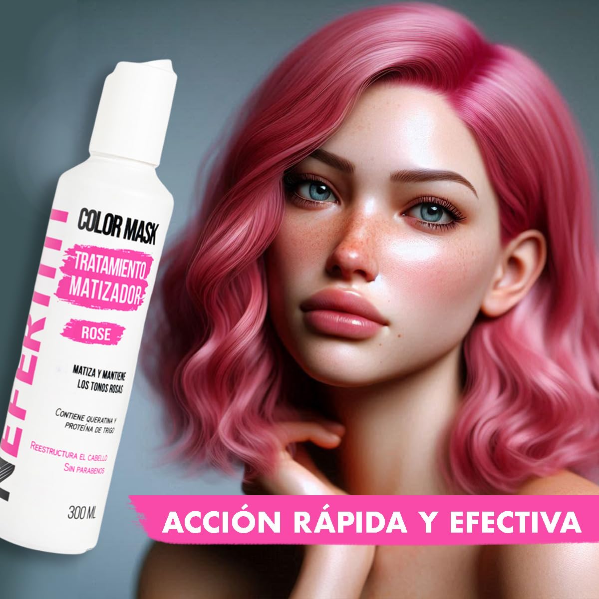Tratamiento Capilar Nefertiti Rosa Con Keratina y Proteína De Trigo Sin Parabenos