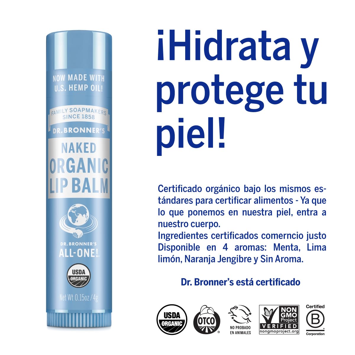Dr. Bronner's Bálsamo Labial Orgánico Menta, Fórmula Hidratante y Refrescante con Aceites Esenciales, Pack de 6 Unidades