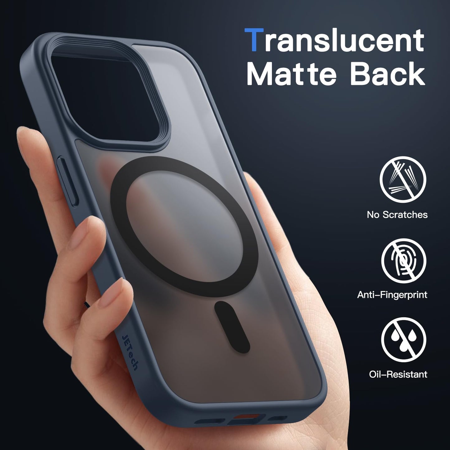 JETech Funda Magnética para iPhone 15 Pro MAX 6.7 Pulgadas Compatible con MagSafe, Carcasa Translúcida Mate Trasera Fina Antigolpes (Azul Tormenta)