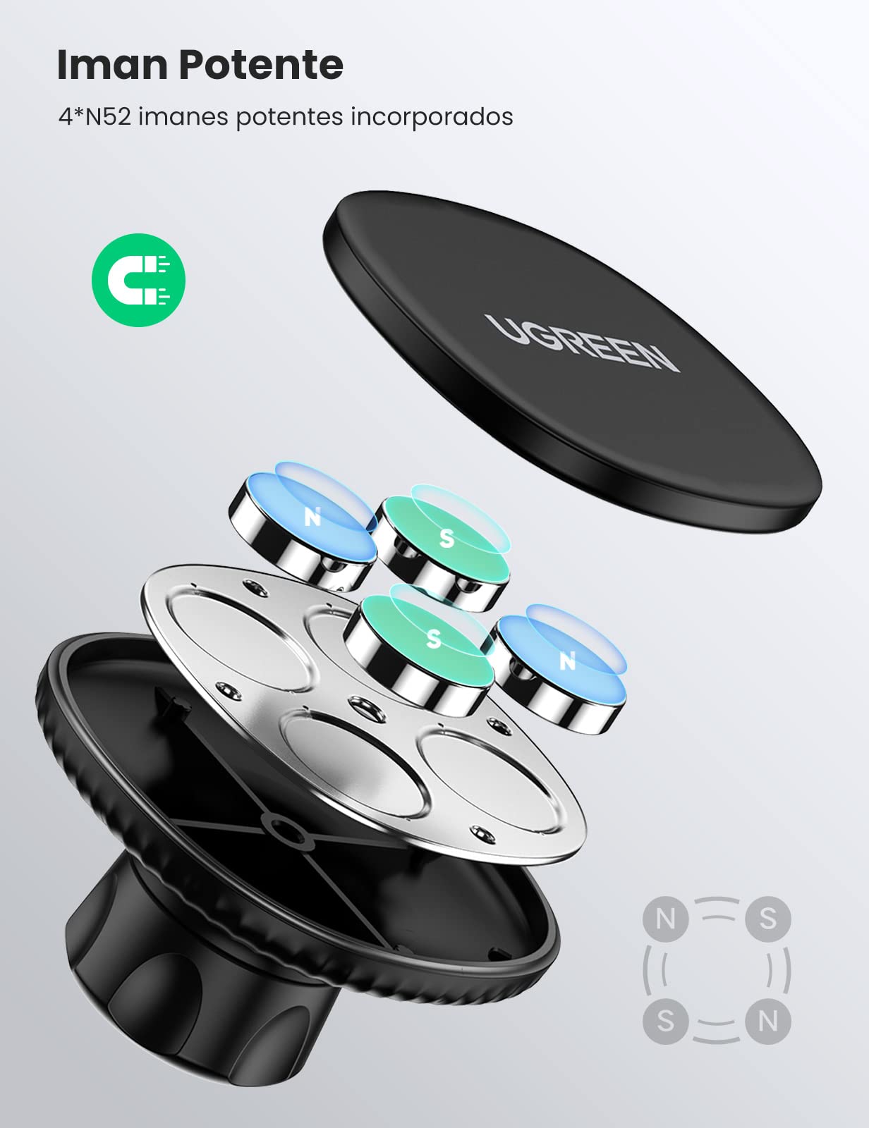 Soporte Celular UGREEN Negro con Imán para Automóvil