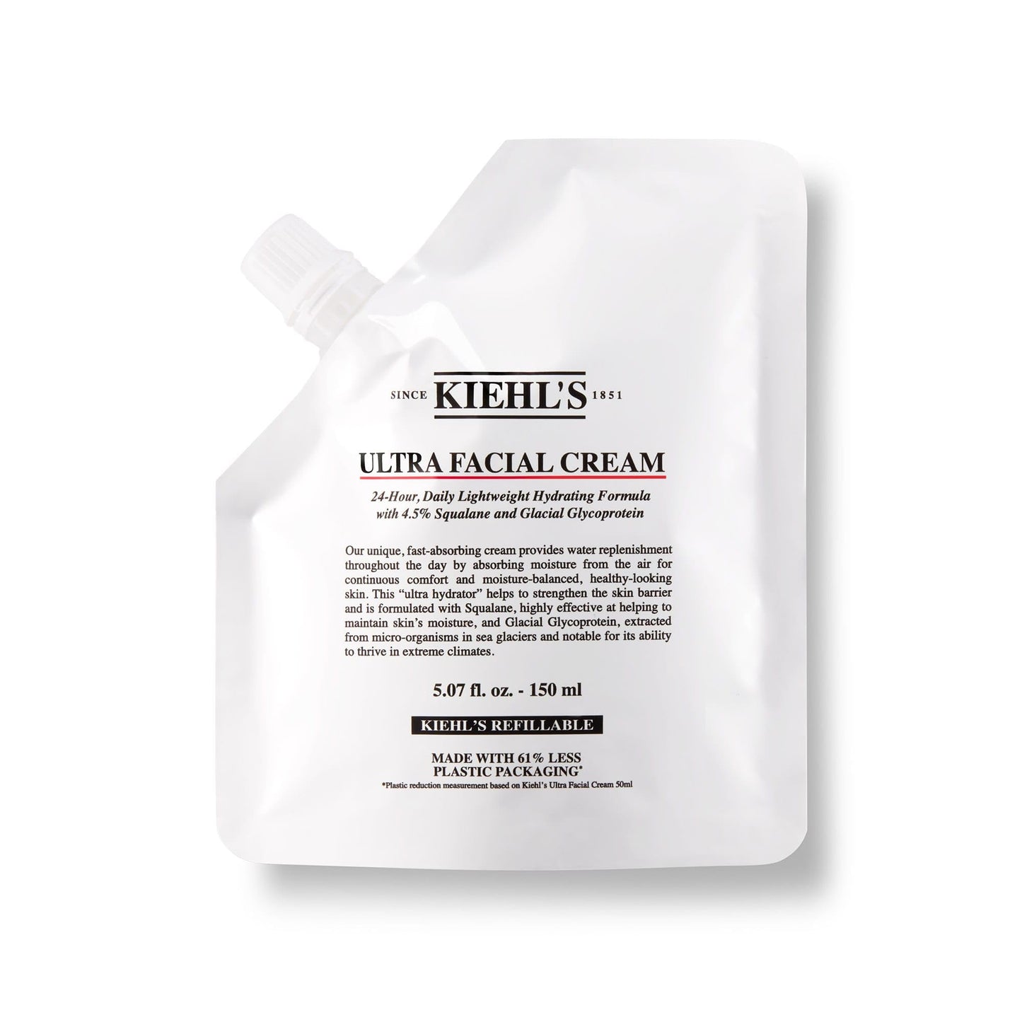 Kiehl's Ultra Facial Face Cream, hidratante facial ligero no graso que deja la piel 2.3 veces más hidratada al instante, fortalece la barrera de la piel, Sin Alcohol, Con 4.5% de Escualano, Refill de 150 ml