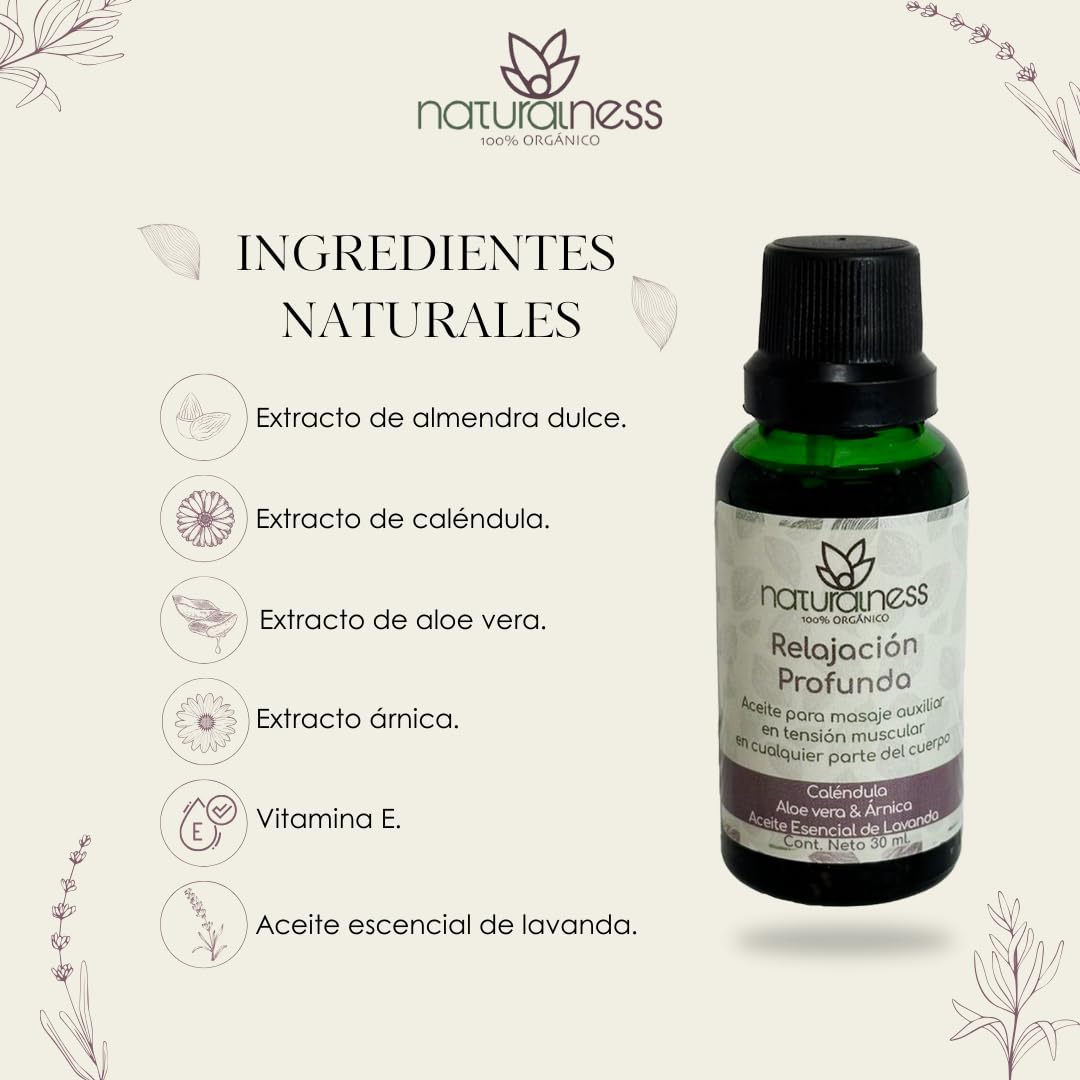 Aceite de Masaje Naturalness Extractos Herbales Aceites Esenciales Relajación Profunda 30 ml