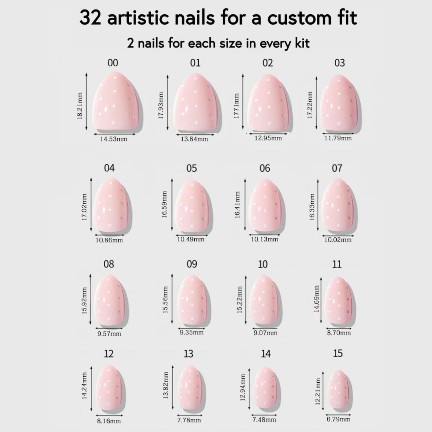 Celebritips Uñas postizas | Lunares rosa bebé, uñas almendradas extracortas, reutilizables, uñas de otoño con calidad de salón | 16 tamaños - Kit de 32 uñas con pegamento de fijación extrafuerte y pes
