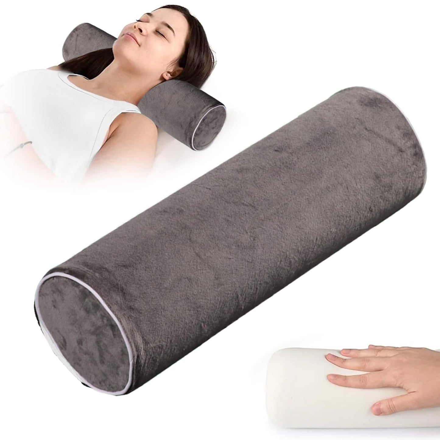 LEFUS Almohada de Cuello Redondo para Dormir,Round Cervical Roll Cylinder Bolster Pillow, Almohada Cervical de Espuma Viscoelástica para El Cuello,Adecuado para Cabeza, piernas y Espalda (Negro)