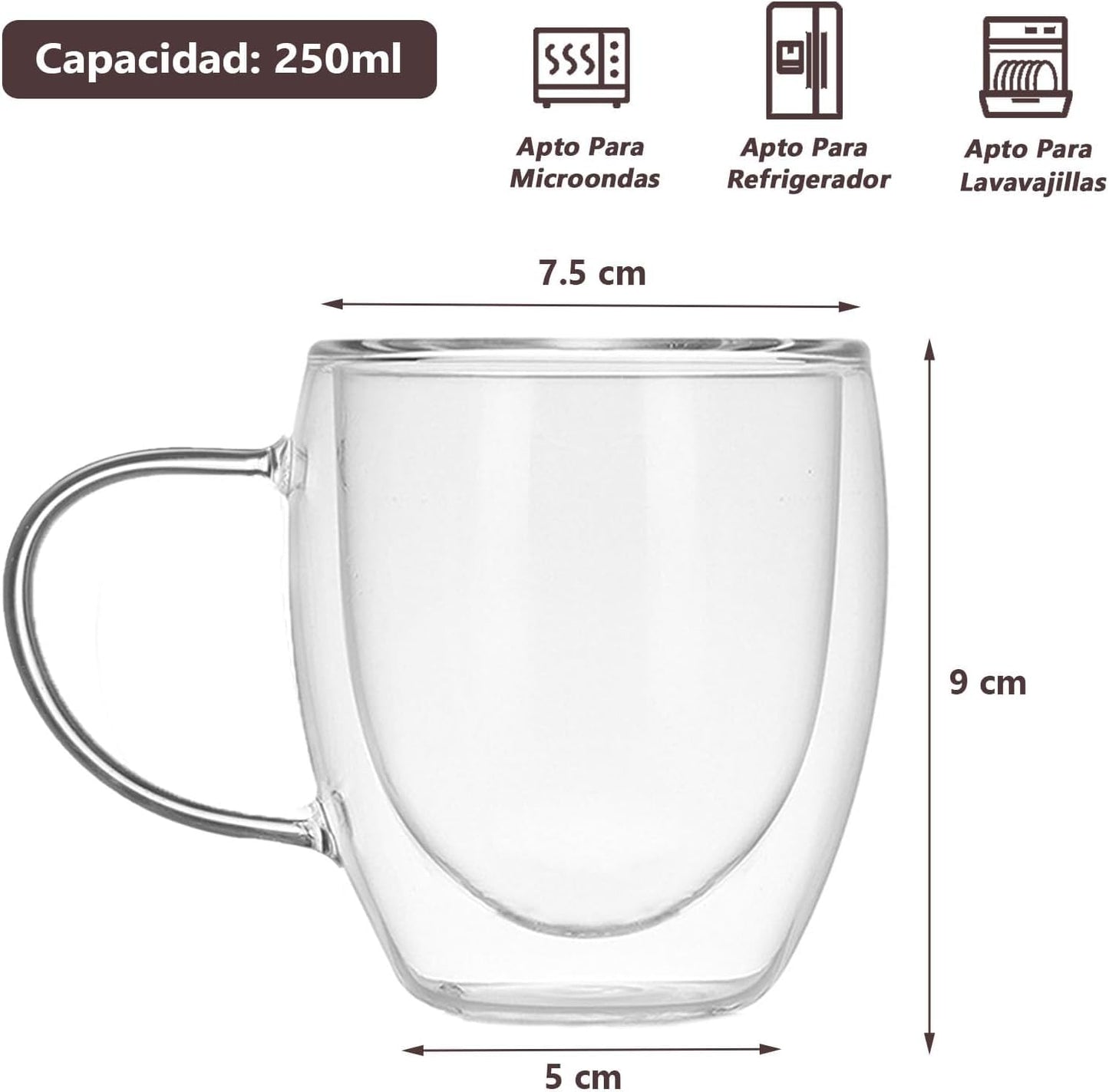EasyWare Premium Set de Vasos y Tazas de Doble Pared de Vidrio Tèrmico Borosilicato Para Capucchino Espresso Té Café Etc (4 x 250ml)