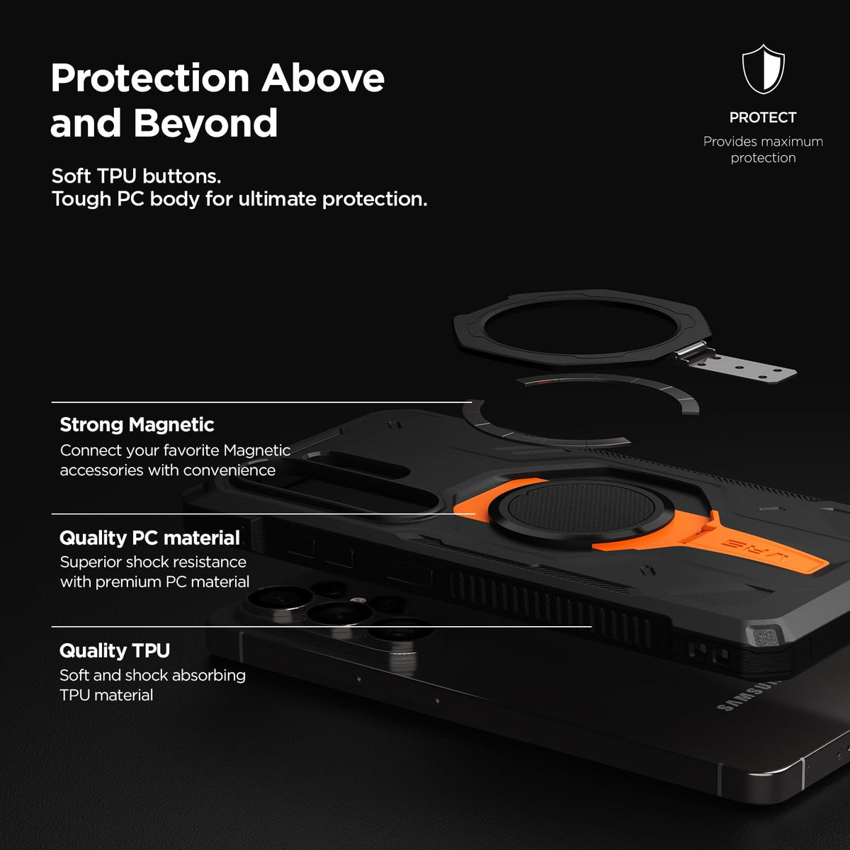 Funda Protectora VRS DESIGN Negro Digital Resistente a Golpes con Soporte de Anillo Magnético para Samsung Galaxy S26 Ultra
