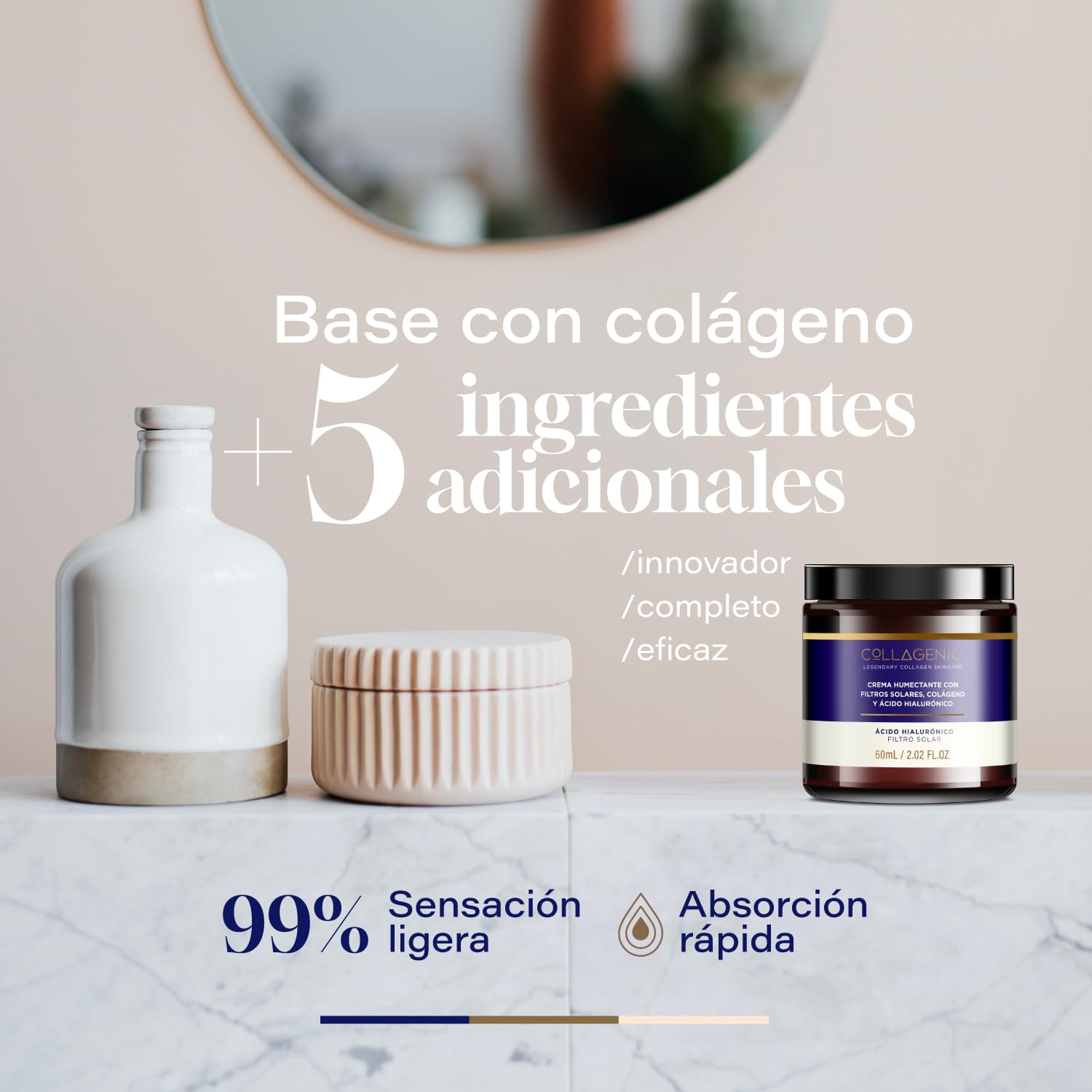 OLLAGENIC Crema Hidratante 2 en 1 | Ácido Hialurónico y Colágeno