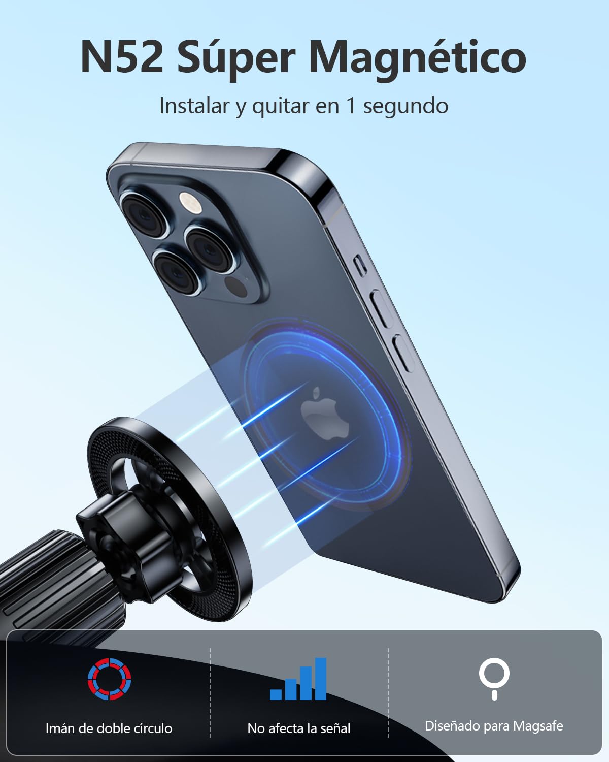 BYASKZIV Soporte para Celular Automovil 3 en 1, Magnético Porta Celular para Auto con Gancho y Ventosa para Rejilla o Parabrisas, para iPhone 15/14/13 Pro MAX, Huawei, Motorola, Xiaomi 14 Ultra