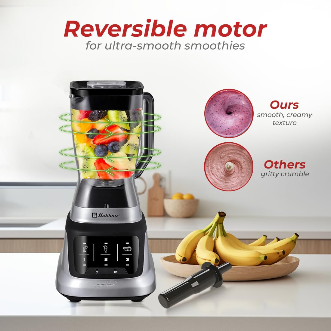 Koblenz Licuadora Profesional LKM-9406, 1200 W, 6 Programas de Licuado, Ultra Silenciosa, Vaso Plástico de 2 L, para Smoothies, Licuados, Jugos y Salsas, Incluye Accesorio, Licuadora para Batidos