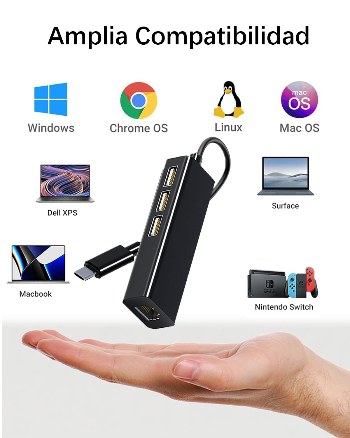 Adaptador Ethernet USB C YRTRGJ Gris 3.0 de 5 Gbps con Thunderbolt 3 y Docking Station para PC y MacBook