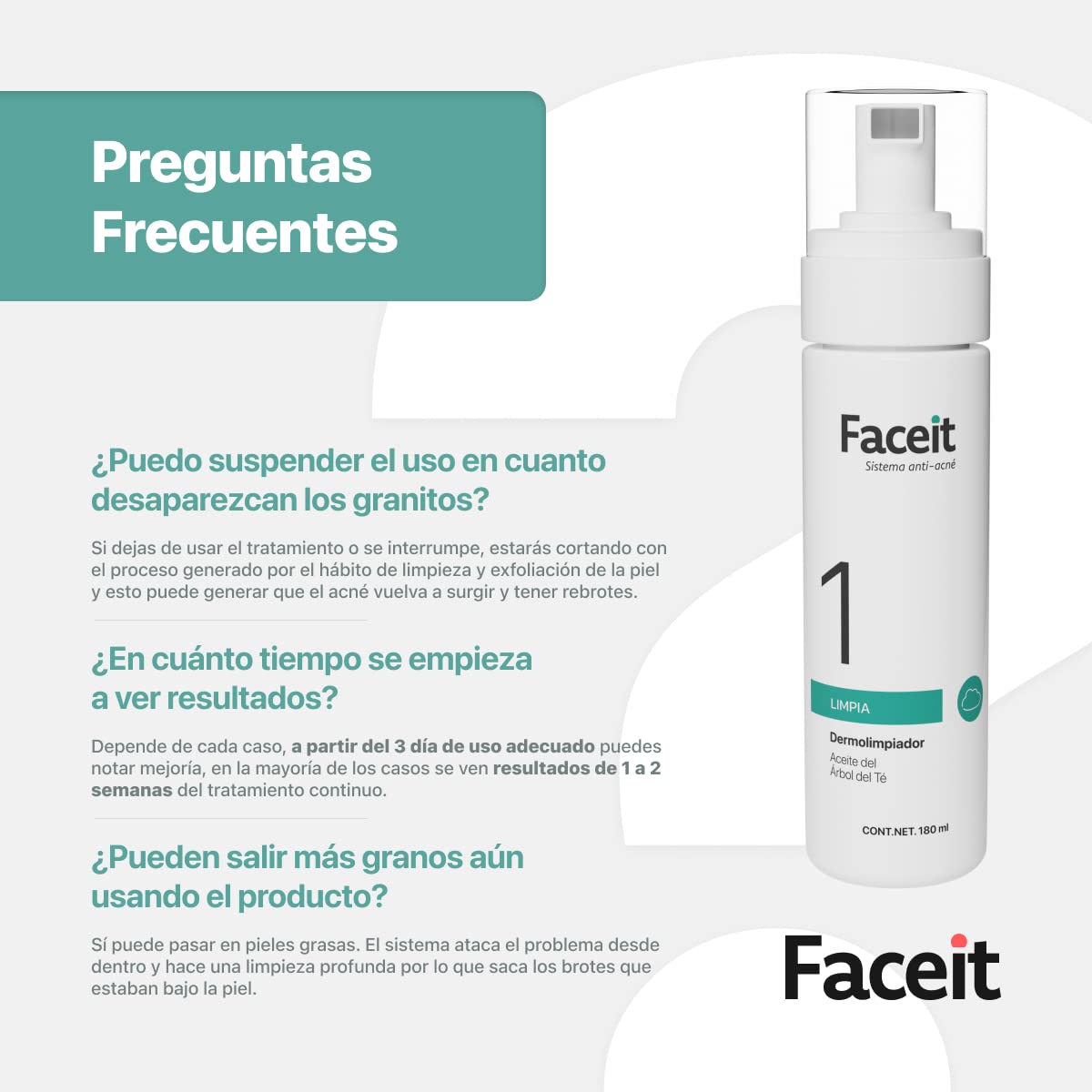 FACE.IT | Limpiador Facial en Espuma | Tratamiento Anti Acné con Aceite del Árbol de Té | Skin Care I Limpiador Facial Piel Grasa | Elimina la Grasa y Suciedad del Rostro | PASO 1 Limpia | 180 ml