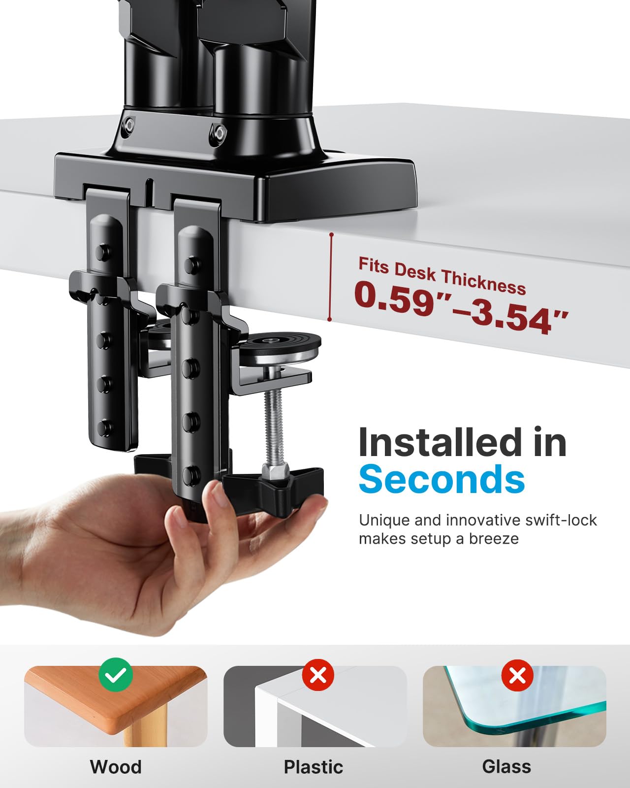 HUANUO Soporte Doble Monitor, Brazo para Monitor Totalmente Ajustable, Montaje VESA con Abrazadera en C y Base de Ojal para Pantallas de 13 a 32 Pulgadas, Cada Brazo Soporta de 2 a 9 KG