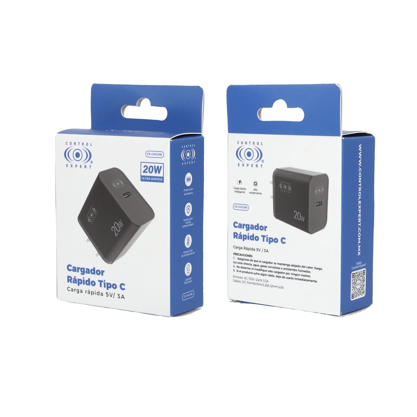 CONTROL EXPERT Cargador USB C 20W Portátil 5V 3A Carga Rápida (Negro)