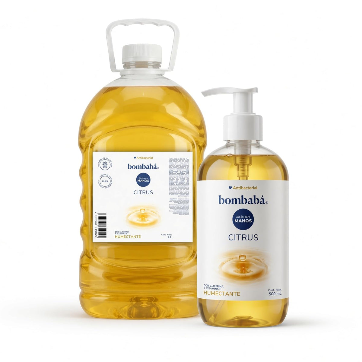 Bombabá - Jabón Líquido Manos Premium Bombabá Kit 4.5 Lt Con Dosificador - Fórmula Suave Para Lavado Frecuente - Para Baño, Cocina, Oficina y Negocio - Aroma Citrus