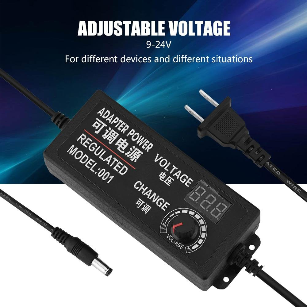 Adaptador de Corriente Ajustable con Pantalla LED Anti-interferencia 9-24V AC/DC