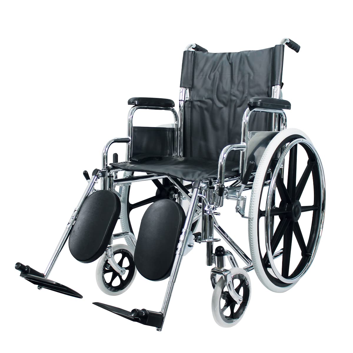 HANDY BY HERGOM Silla de Ruedas Suprema Cromada con Eleva Piernas S400 / Codera blanda / Respaldo abatible / Descansa brazos desmontable tipo escritorio / Frenos reforzados / Doble cruceta antivuelco/ Estructura plegable/ Medidas 89x95 cm