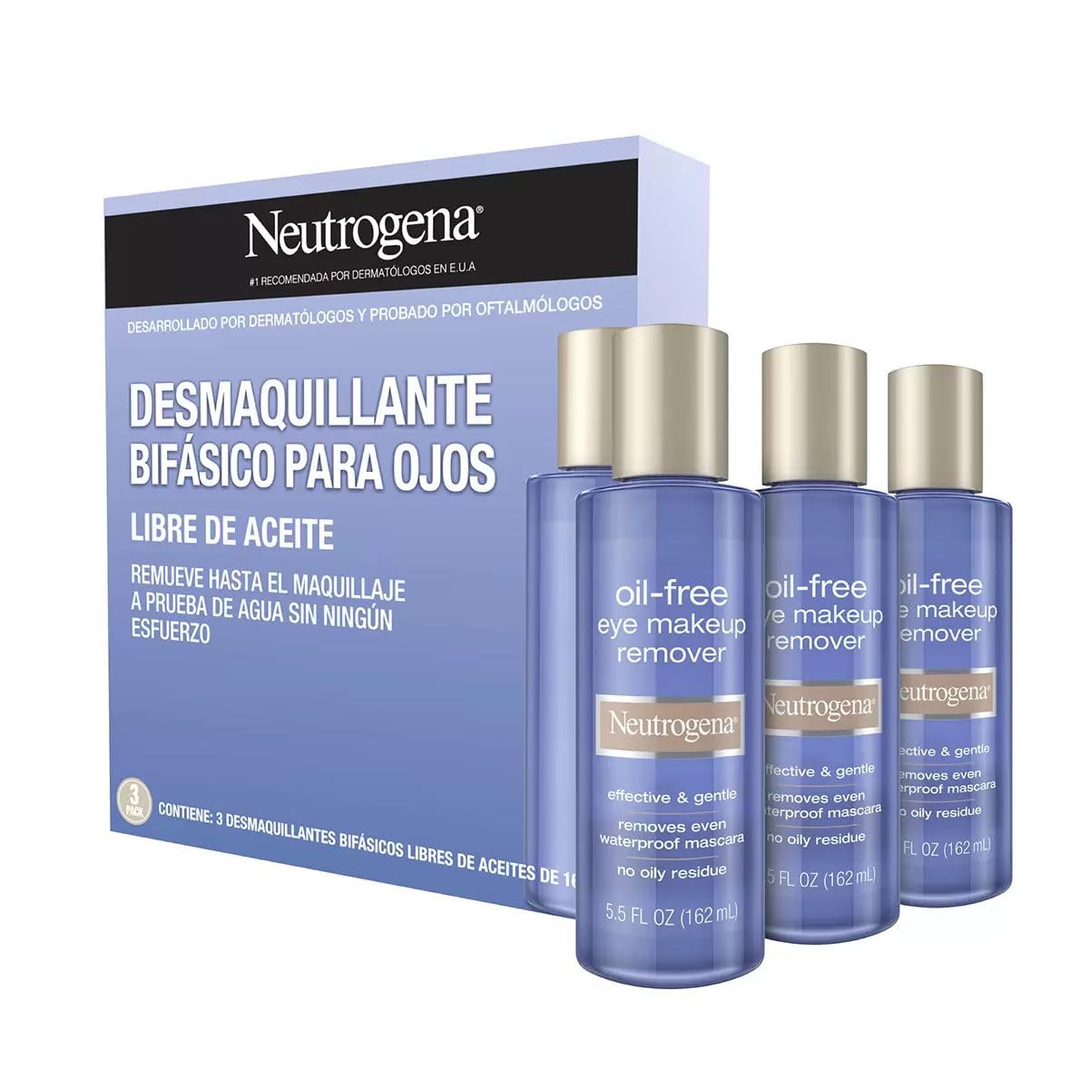 Neutrogena Limpiador de maquillaje de ojos sin aceite, 5.5 onzas líquidas (paquete de 3)