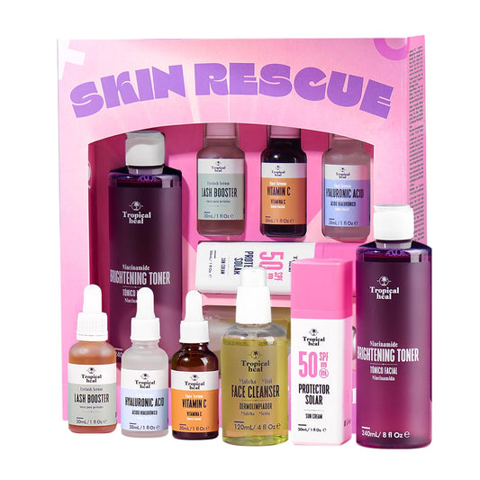 Tropical Heal - Skin Rescue Kit Facial Completo para Cuidado Reparador de Día y Noche - Limpieza, Hidratación, Fortalecimiento de Piel, Pestañas y Cejas