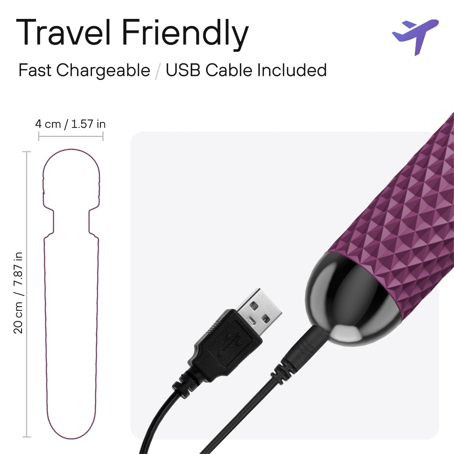 bed geek Wand Masajeador Corporal Personal Inalámbrico de Mano con Función de Memoria, Resistente al Agua, Recargable por USB, 20 Patrones de Vibración, 8 Velocidades, Silicona Suave para la Piel