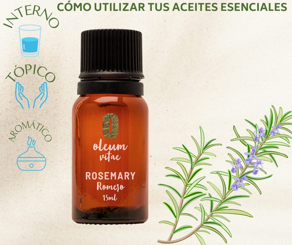 Aceite Esencial OLEUM VITAE Romero 100% Puro Orgánico 15 ml Certificado USDA ORGANIC Hecho en India