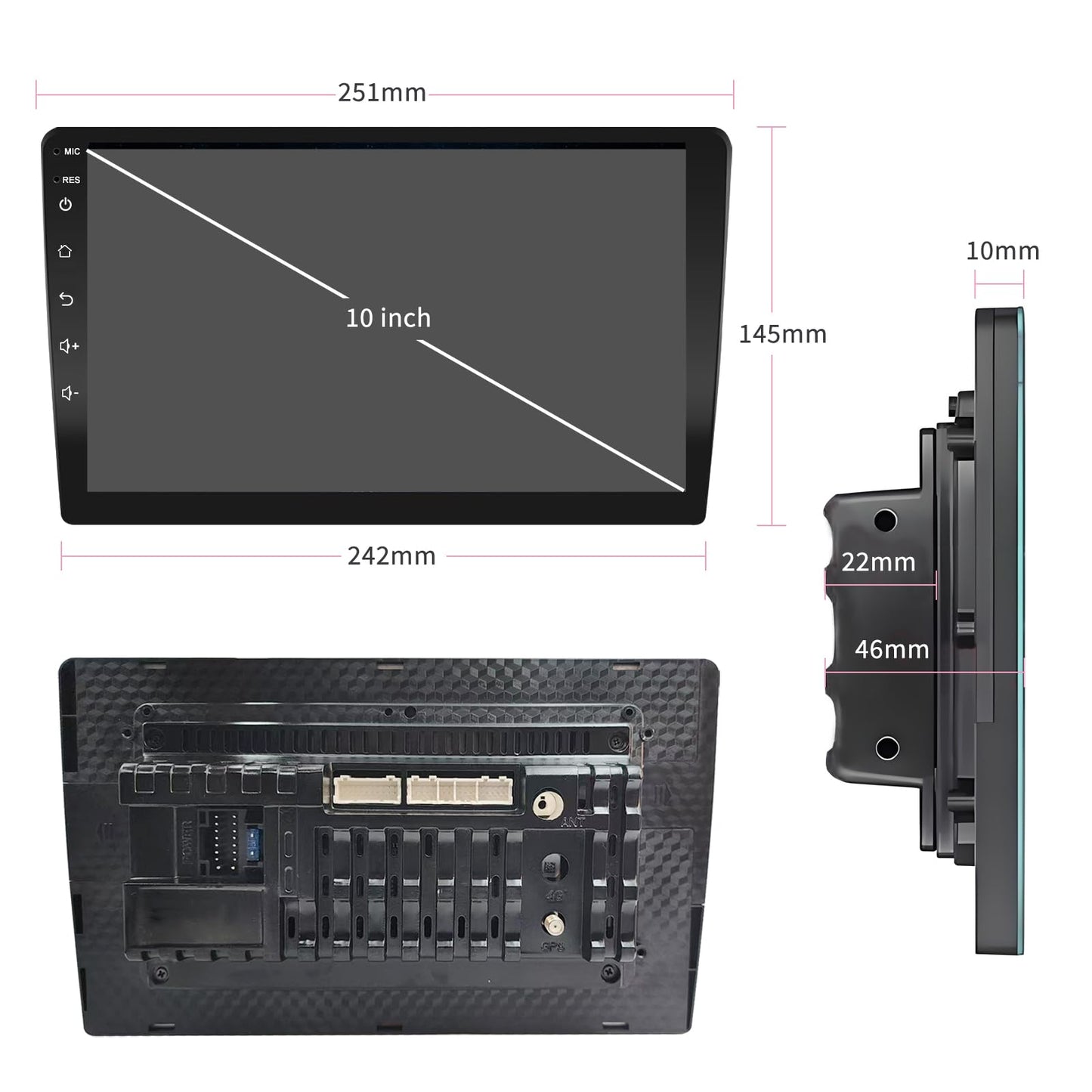 Autoestereos para Carro 10.1", 2+32GB, 2DIN, Pantalla para Auto, Compatible con CarPlay y Android Auto, Android 13, Mirror Link, Cámara de Marcha Atrás, GPS, LPS, Bluetooth, WiFi