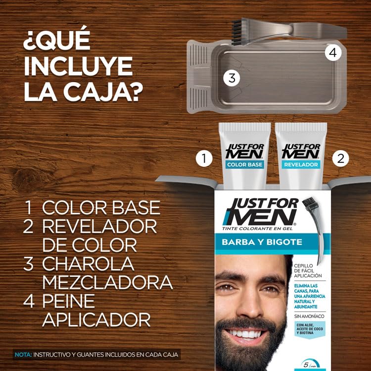 Just For Men Tinte Colorante en Gel para Barba y Bigote,Color Castaño Oscuro B45 ,Sin Amoníaco, Con Cepillo De Fácil Aplicación, 28.4g