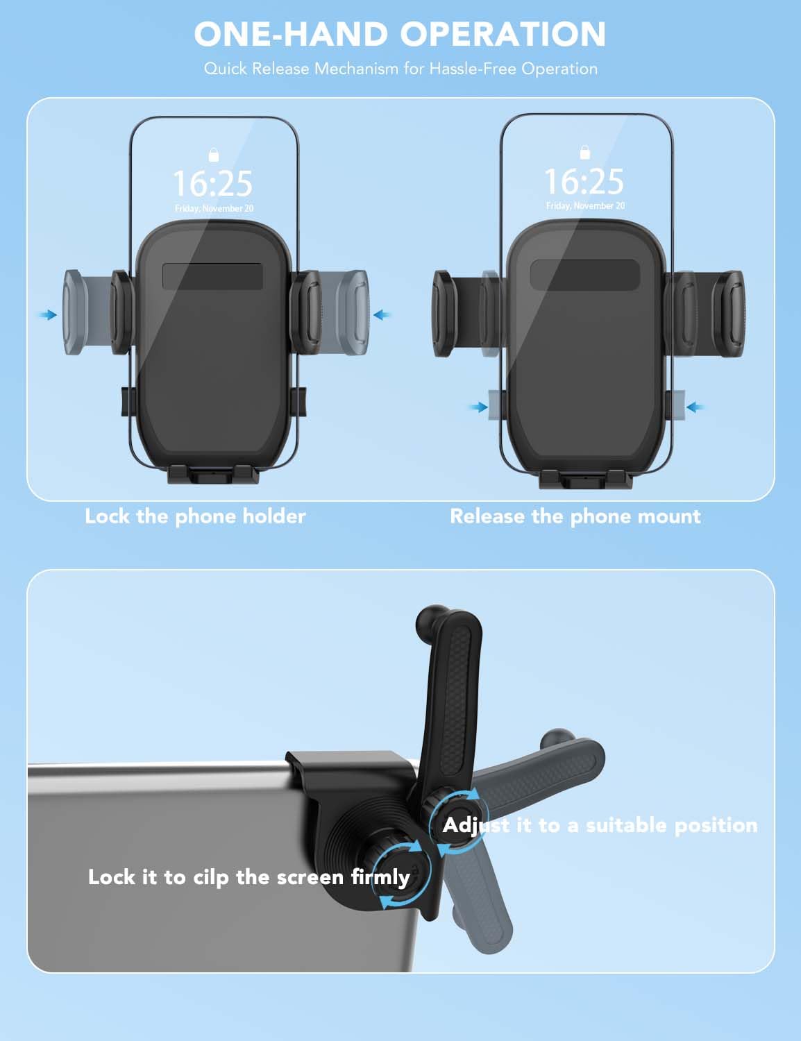 ANUEVE Soporte para Celular Automovil, Compatible con Tesla Model Y/3, Pantallas de Coche, Soporte Celular para Monitor, Porta Celular Auto con Montaje Fuerte y Ajustable para iPhone, Galaxy, Xiaomi