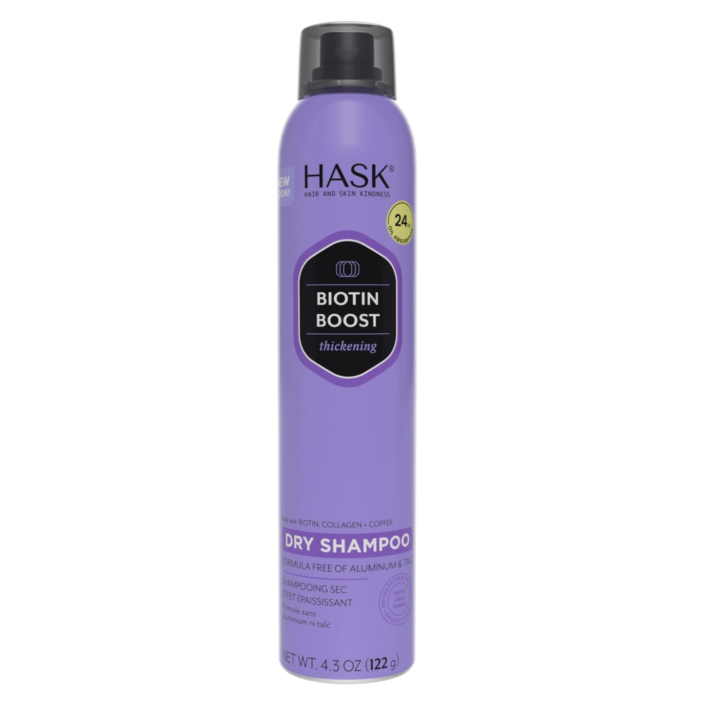 HASK, Shampoo Fortalecedor en Seco, con Biotina, Colágeno y Café, Limpia sin Agua, Absorbe Grasa, Libre de Sulfatos, Parabenos, Ftalatos y Gluten, 122 g