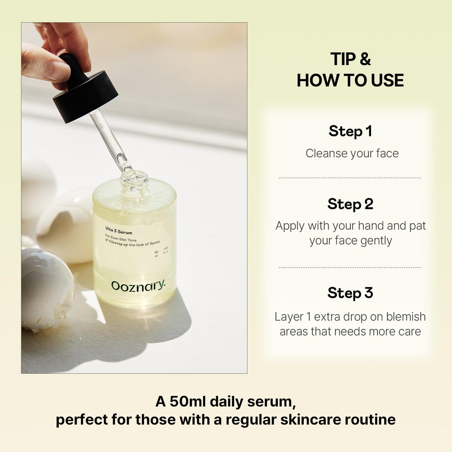 OOZNARY- Triple poder vitamínico: combina niacinamida (vitamina B3), vitamina C y glutatión para nutrir, proteger y mejorar la luminosidad de la piel.
