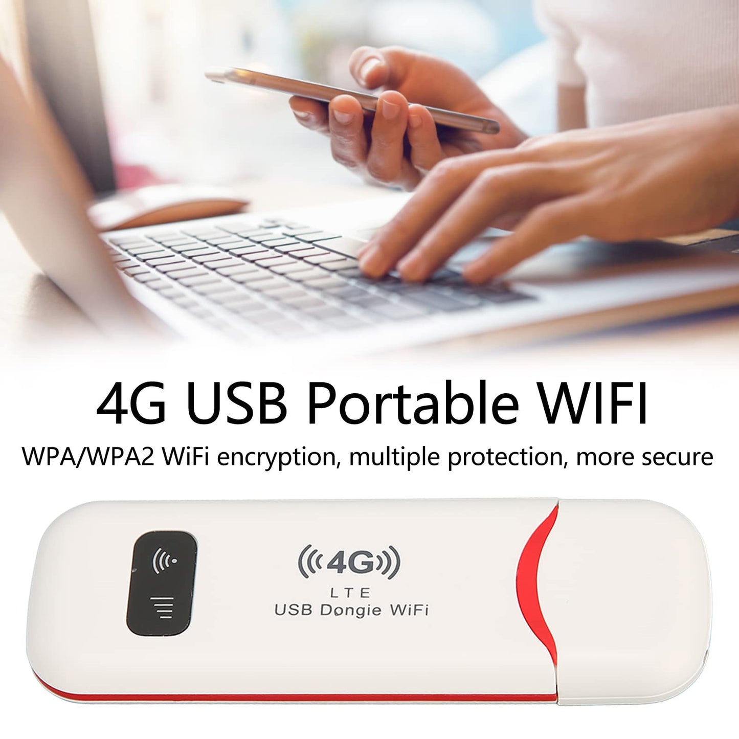 Enrutador WiFi Portátil, Adaptador de Red WiFi USB 4G LTE USB con Ranura para Tarjeta SIM, Cifrado WPA WPA2, Ideal para Viajes en Coche a Casa
