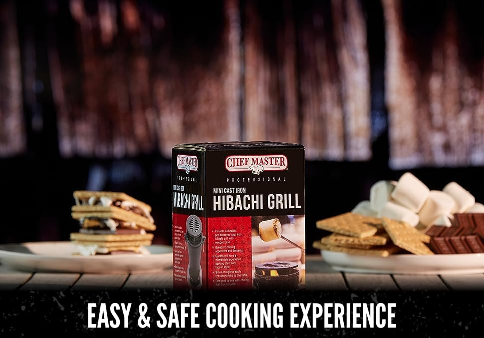 Chef-Master 90206 Mini de hierro fundido Hibachi parrilla, negro